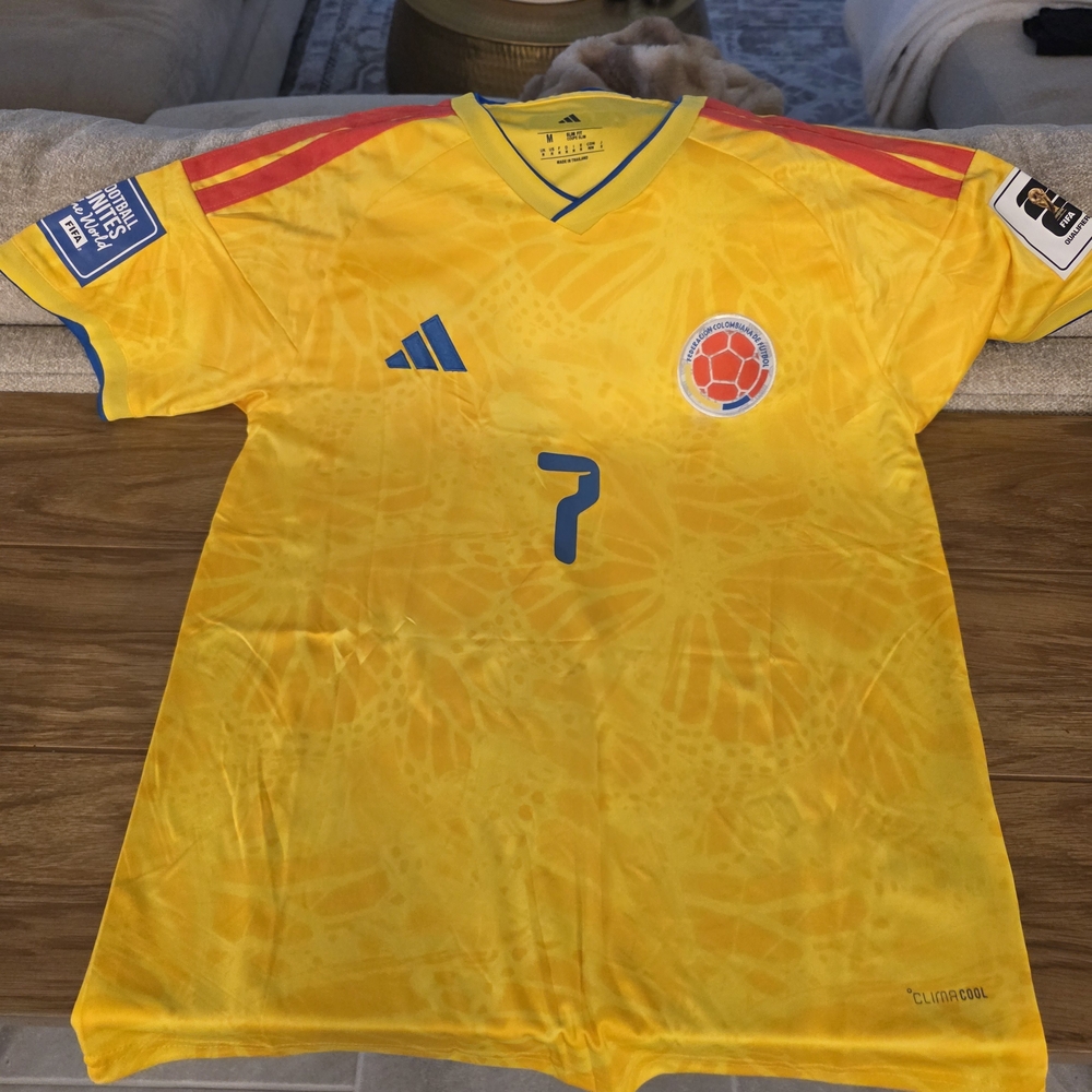 adidas Yellow Colombia Soccer Jersey with Blue and Red Accents - Picture 3 of 3